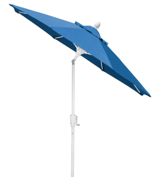 FiberBuilt Market Umbrella with Crank Lift & Push Button Tilt, 9 Foot Pacific Blue Marine Grade Canopy and White Pole - 9MCRW-T-8602