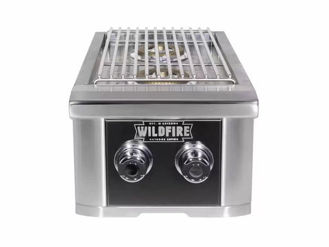 Image of Wildfire Ranch 14" Black 304 Stainless Steel Double Side Burner - Propane - WF-DBLSBRN-RH-LP