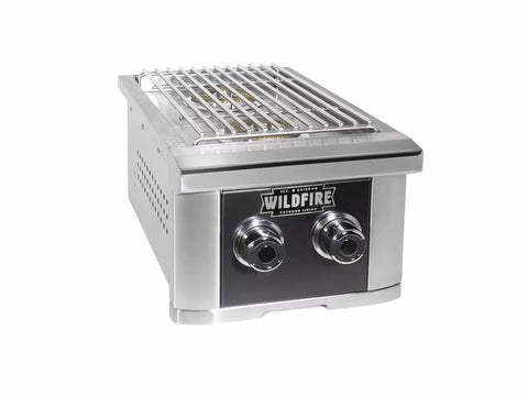 Image of Wildfire Ranch 14" Black 304 Stainless Steel Double Side Burner - Propane - WF-DBLSBRN-RH-LP