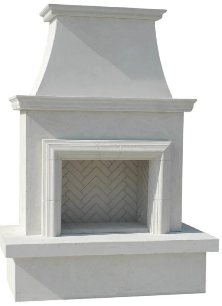 American Fyre Designs 91 Inch Vented Free-Standing Outdoor Contractor's Model with Moulding Fireplace, White Concrete - 045-11-A-WC-RBC