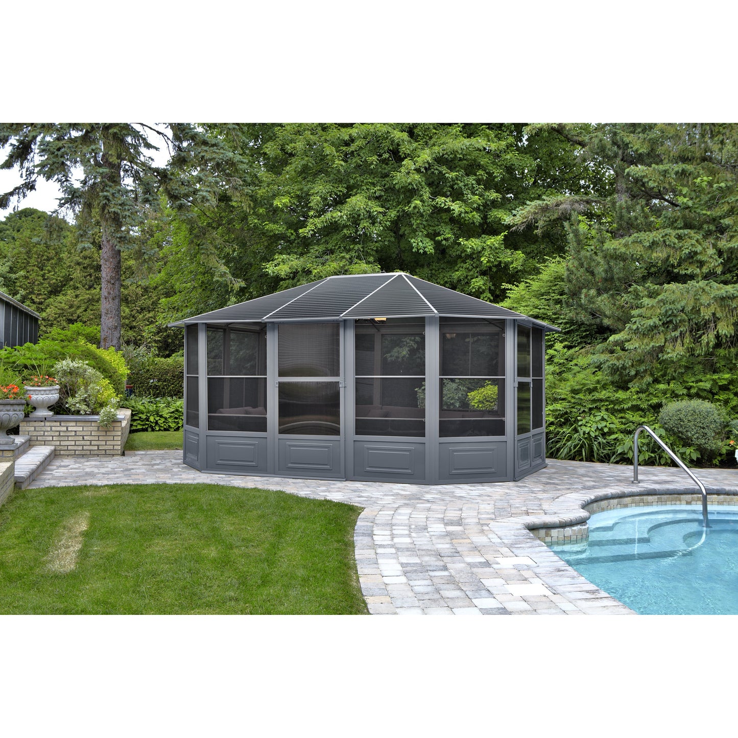 Gazebo Penguin Florence Solarium with Metal Roof 12'x15' Slate - 41215MR-32