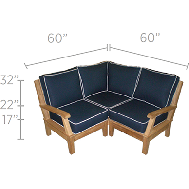 Image of Royal Teak Collection Base Module Corner and 2 Sides W/Arms - MIABASE