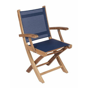 Royal Teak Collection Sailmate Folding Arm Chair-Navy Sling - SMCN