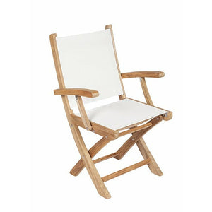 Royal Teak Collection Sailmate Folding Arm Chair-White Sling - SMCW