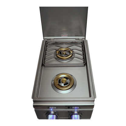 RCS Cutlass Pro Double Side Burner with Blue LED Lights, Slide-In, Natural Gas - RDB1EL