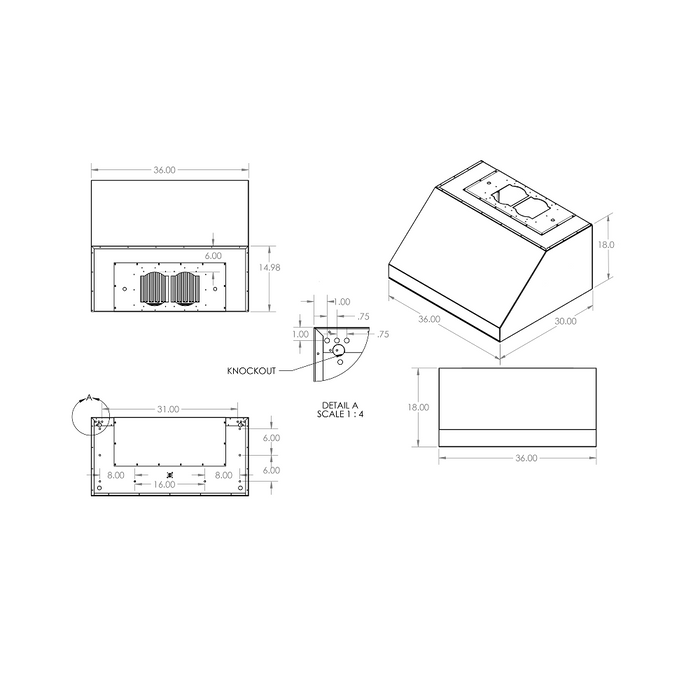 RCS 36" 304 Stainless Steel Vent Hood - RVH36