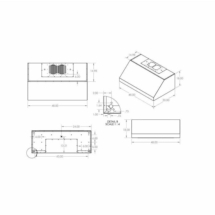 RCS 48" 304 Stainless Steel Vent Hood - RVH48