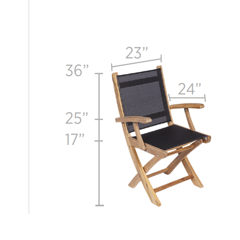 Image of Royal Teak Collection Sailmate Folding Arm Chair-Black Sling - SMCB