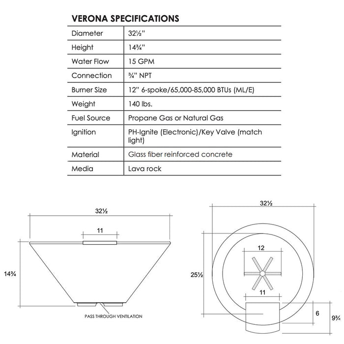 Prism Hardscapes - Verona Fire Water Bowl - Match Lit Natural Gas  - PH-443-FWB